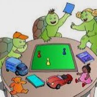 stoere schildpadden gezin